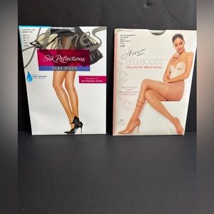 Hanes Silk Reflections and Leg Boost Hosiery Set - Black and Grey Size CD Sealed